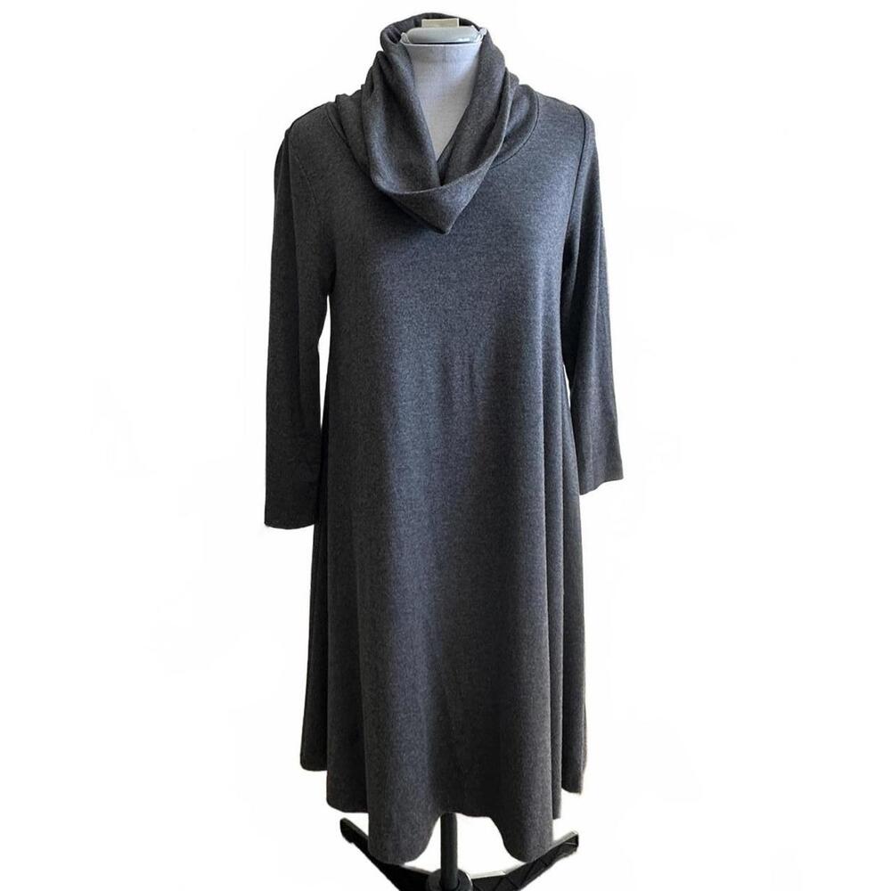 Adrienne Vittadini Women's Long Sleeve Gray Dress with Cowl Neck | Size Small